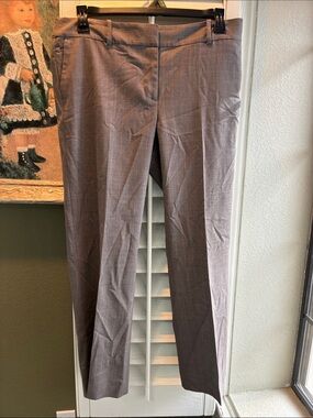 Ann Taylor Gray-Brown Plaid Straight-Leg Dress Pants